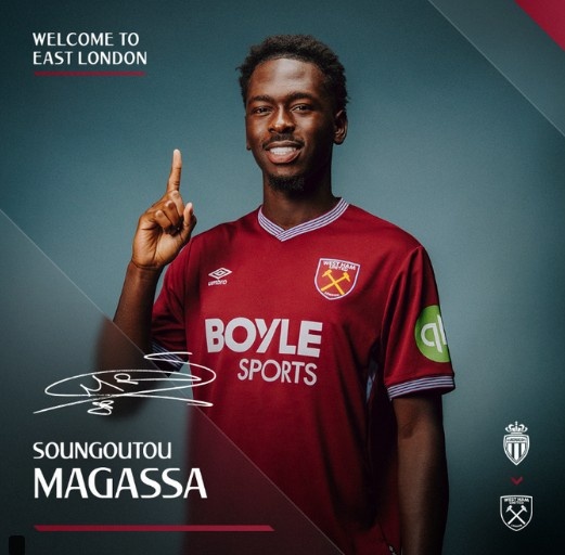 西汉姆联官方:摩纳哥21岁中场马加萨加盟,球员也可胜任中卫